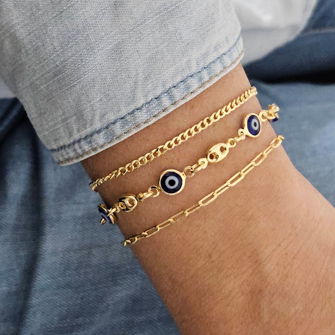3 Piece Blue Evil Eye Bracelet Set Stacking Bracelet Protection