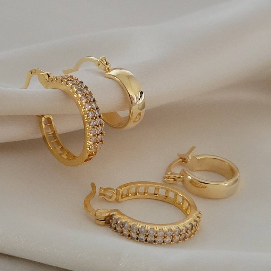18k Filled Gold Hoops Arete Set Jewelry Gift Set Regalos Para - Etsy