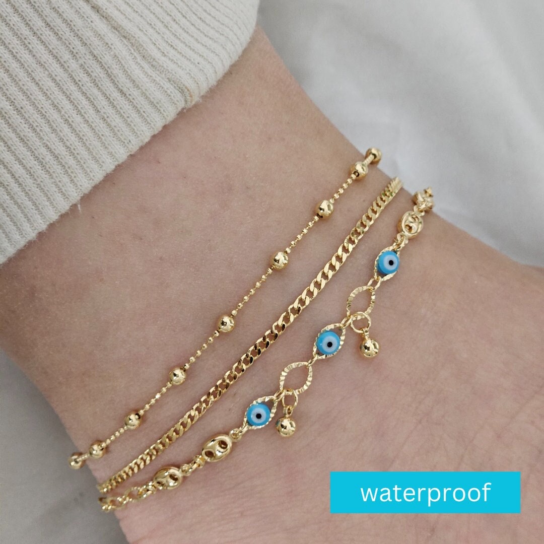 Gold Evil Eye Anklet Set 18K Gold Filled Anklet Gold Dainty Etsy