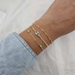 3 Piece Tiny Evil Eye Bracelet Set 18 Gold Filled Minimal Bracelet Gift For Her Evil Eye Charm Protection Jewelry Waterproof  Bracelet