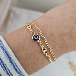 18k Gold Filled  Blue Evil Eye Bracelet,  Greek Eye Bracelet, Stacking Bracelet, Red Evil Eye Protection Bracelet, Evil Eye Bracelet
