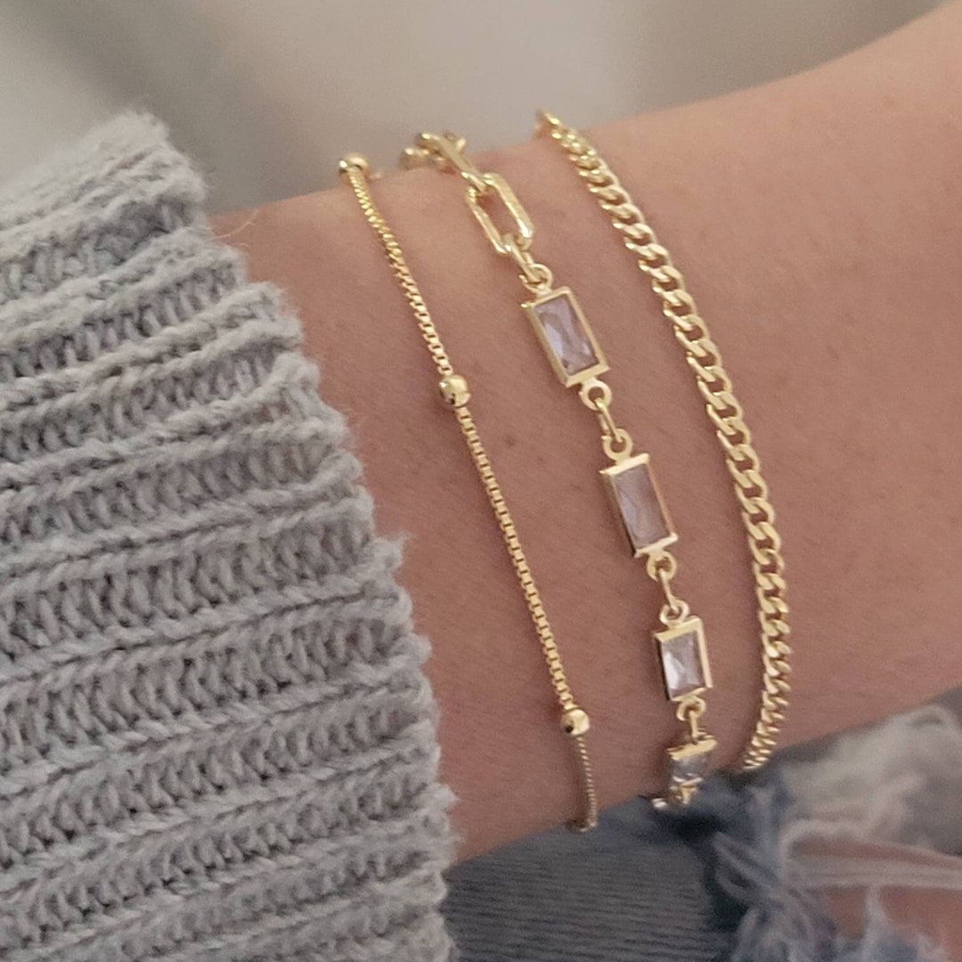 3 Piece Gold Bracelet Set, 18K Gold Filled Bracelet Set, Layered