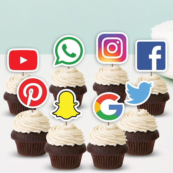 Instant Download Social Media Cupcake Toppers | Social Media Birthday Cake Toppers | Social Media Party Decorations | SM01