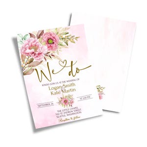 Personalized Pink Peony Wedding Invitation Card, Peony Digital Editable Wedding Invite Template, Editable Invitation, Digital Template PFW01