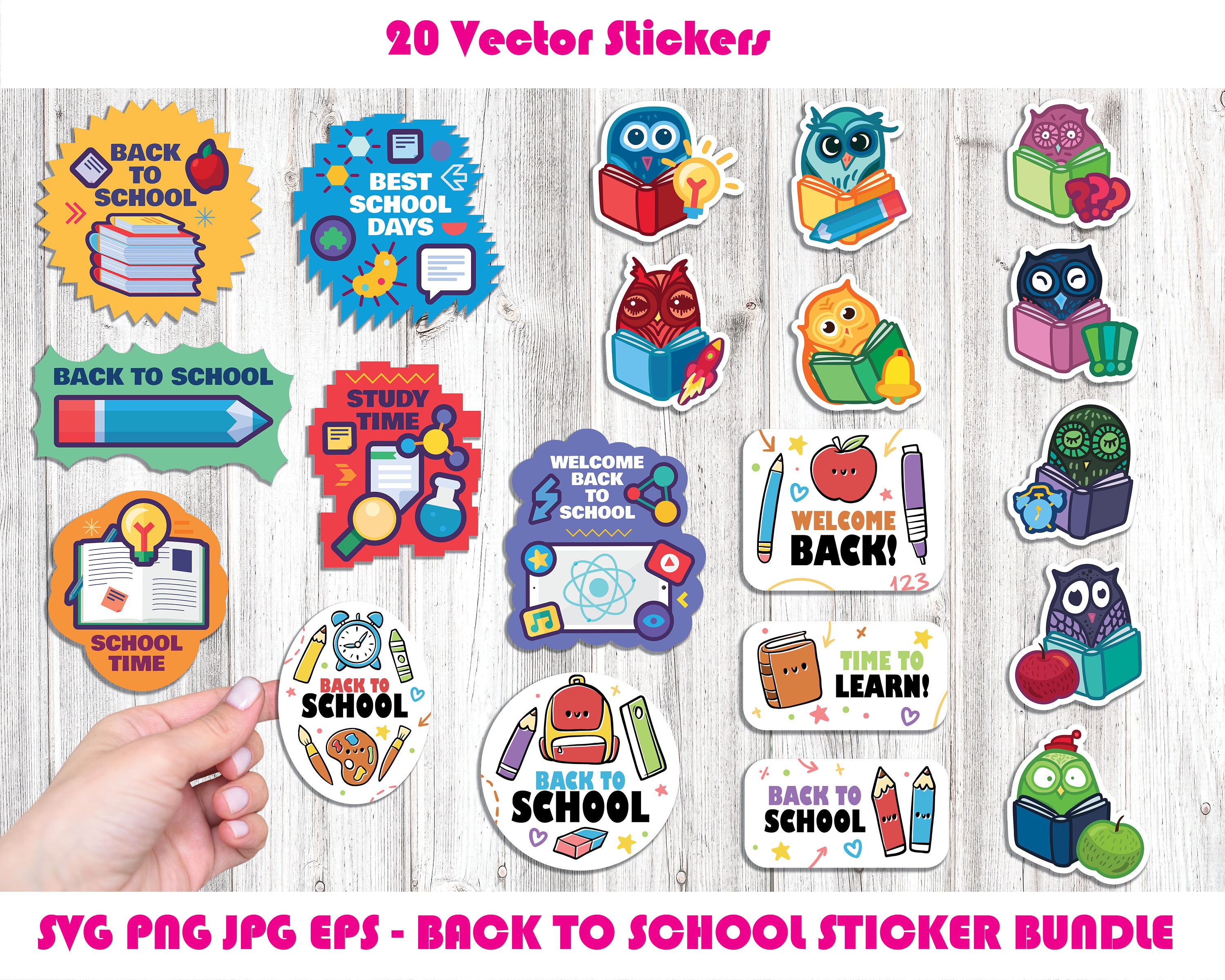 Cartoon School Printable Stickers Set Bundle 20 Designs High Quality ...