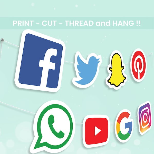 Printable Social Media Banner | Social Media Themed Party | Social Media Bunting | Social Media Decorations | Instant Download SM01