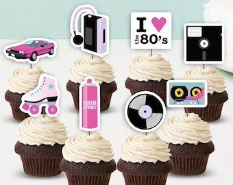 80s Theme Cupcake Toppers | Retro Party Printables (Digital Download) RE01