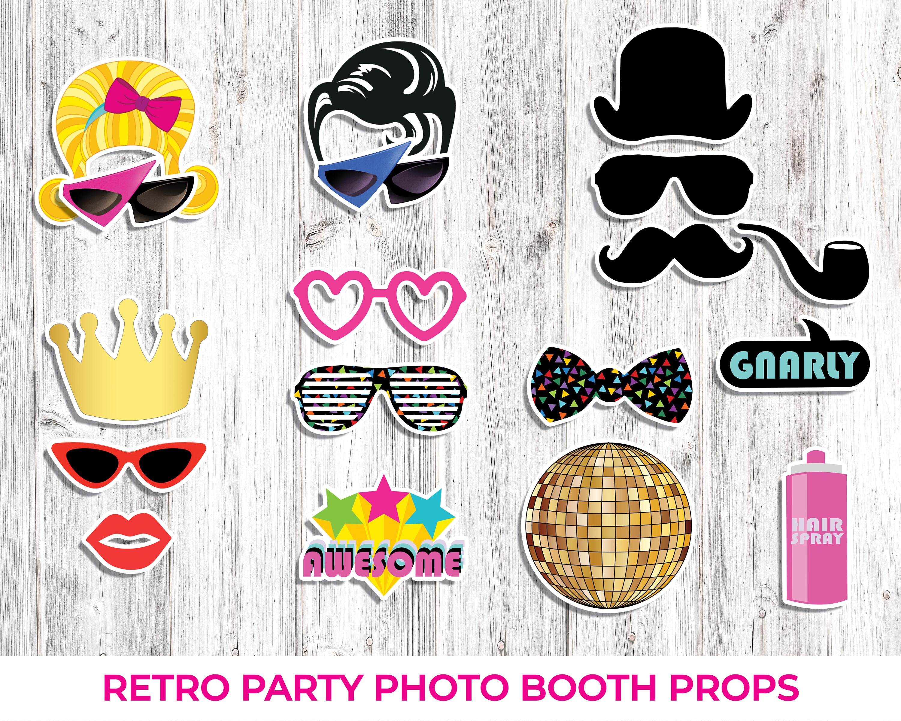 Printable Retro 80's Photo Booth Props Retro Birthday Party Retro ...
