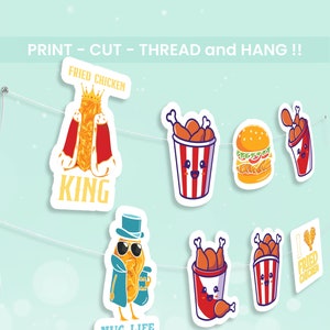 Fried Huhn Banner | Fried Huhn Themed Party | Wimpelkette mit Spiegelei Knusprige Hähnchen Dekorationen | Sofort-Download FC01
