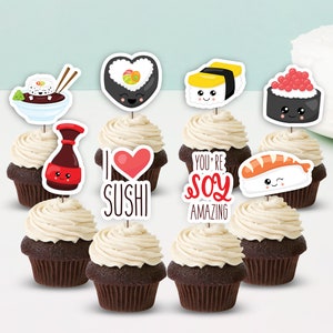 Sofortiger Download Sushi Themed Cupcake Toppers | Sushi-Geburtstag-Kuchendeckel | Sushi-Themenparty | Druckbare Sushi-SS01