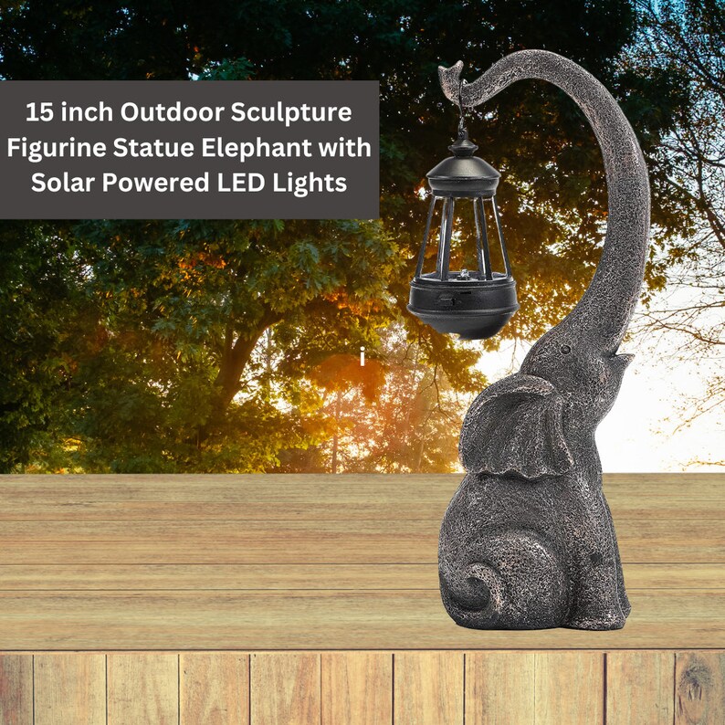 Elephant Garden Statue With Solar Powered Ledgarden Decor Etsy