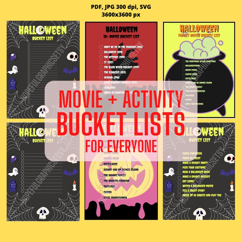 Halloween Printable Posters Bundle Bingo Bucket Lists Movie Checklist Halloween Printable Posters Bundle Bingo Bucket Lists Movie Checklist