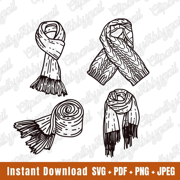 Autumn Scarfs Svg |  Scarf Stencil Svg | Fall Svg | Silhouette | Fall Sign Svg | Autumn weather  Svg | Svg Cut Files | Circuit file | PNG