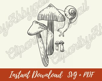 Mushrooms with Snail Svg | Woodland Clipart | Mushroom Svg | Fall Clipart | Autumn Svgs | Svg Downloads | Svg cut files