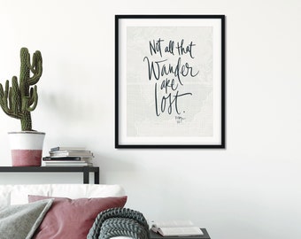 Not all that wander are lost | Hand lettered print | hand lettered quote | calligraphy print | hand lettered travel quote