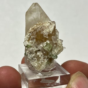 ME, USA, Green Tourmaline on Quartz, Pocket 11, Mt. Mica, Maine, United States 2004