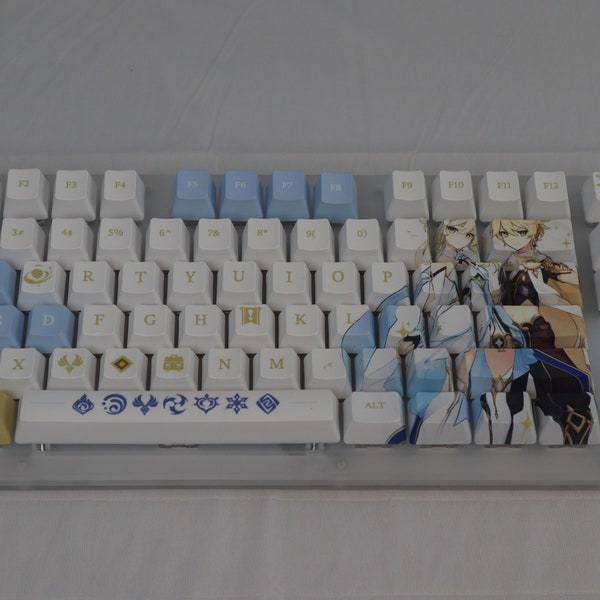 Womier SK87 Acrylic Keyboard made with Genshin Impact Traveller Themed Keycaps and AKKO CS Crystal Switches