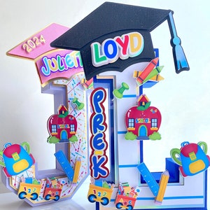 Carta 3D de formatura pré-escolar, decorações para festa de formatura 2025, carta 3D personalizada, decoração para festa infantil, decoração para festa pré-escolar, tendências de graus 2025