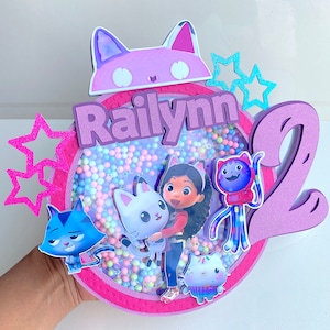 Gabbys Dollhouse Inspired Cake Topper, Gabby Dollhouse Shaker with Light, Gabby Dollhouse Party Decor, Lights UP 3D Cake topper, cake topper