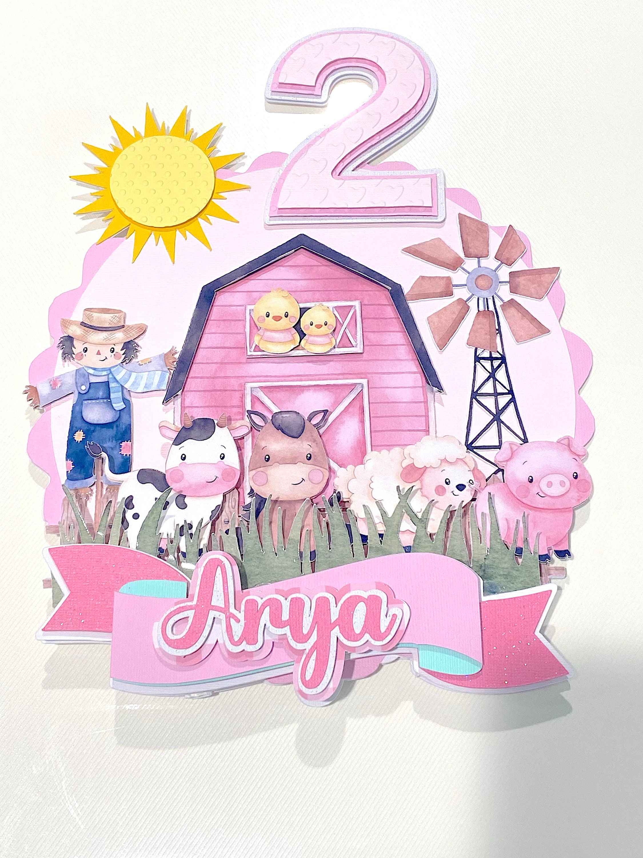 Pink Farm Birthday Cake Topper, First Birthday Decor - Etsy