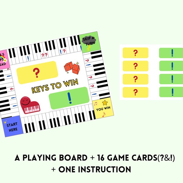Keys To Win I Piano Lesson Board Game I Piano White Keys I Rhythmic Values I Musical Clefs