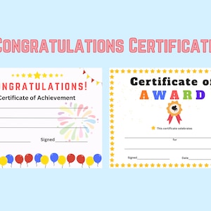 Congratulations Certificate I Piano Award Certificate I Instant Download and Print I Kid&#39;s Reward
