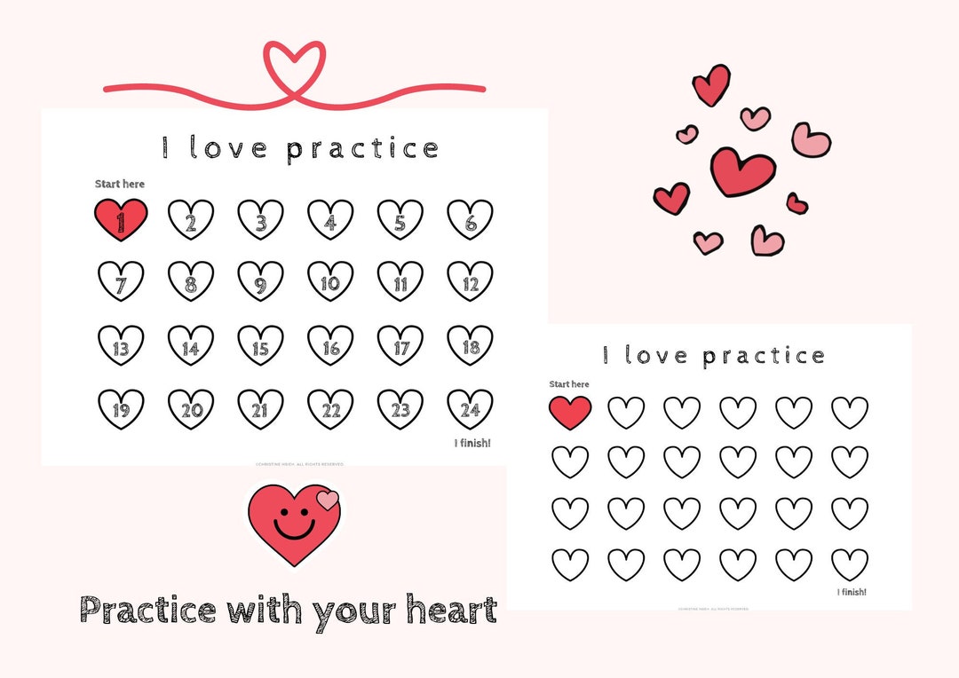 Practice Chart I Kid's Checklist I 24 Day Challenge I Valentine's