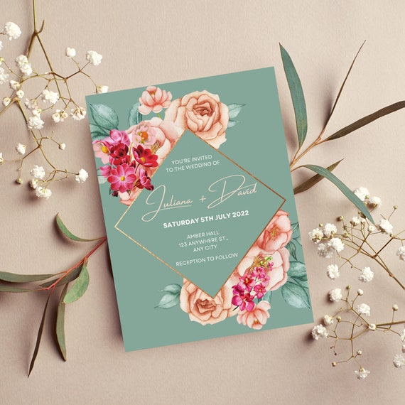 Dusty Blue Wedding Invitations Template Set Light Blue - Etsy