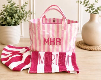 Personalized PVC Beach Tote Bag and Cotton Towel Set – Custom Name Embroidery