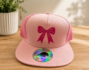 Pink Bow Hat, Snapback, Embroidered Trucker Hat