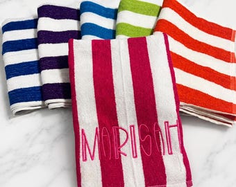 Personalized Cabana Stripe Beach Towel, Custom Embroidered Cotton Pool Towel