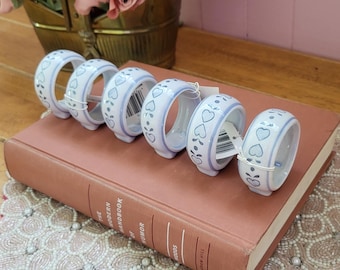 Vintage NOS Kemp & Beatley Ceramic 6 serwetek Blueware Heart Footed 2x1” Cottagecore French Country