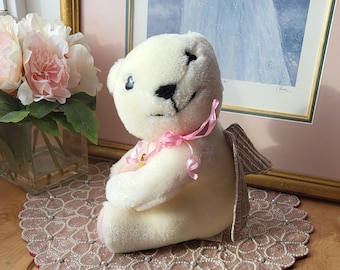 Vintage Teleflora Angel White Teddy Bear Plush Hugging With Arrows Silver Wings Heart Eyes Valentine's Gift Kawaii