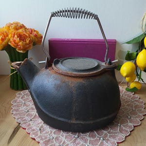 Vintage Gusseisen Kessel Topf Holzofen Kamin Luftbefeuchter Schwarz