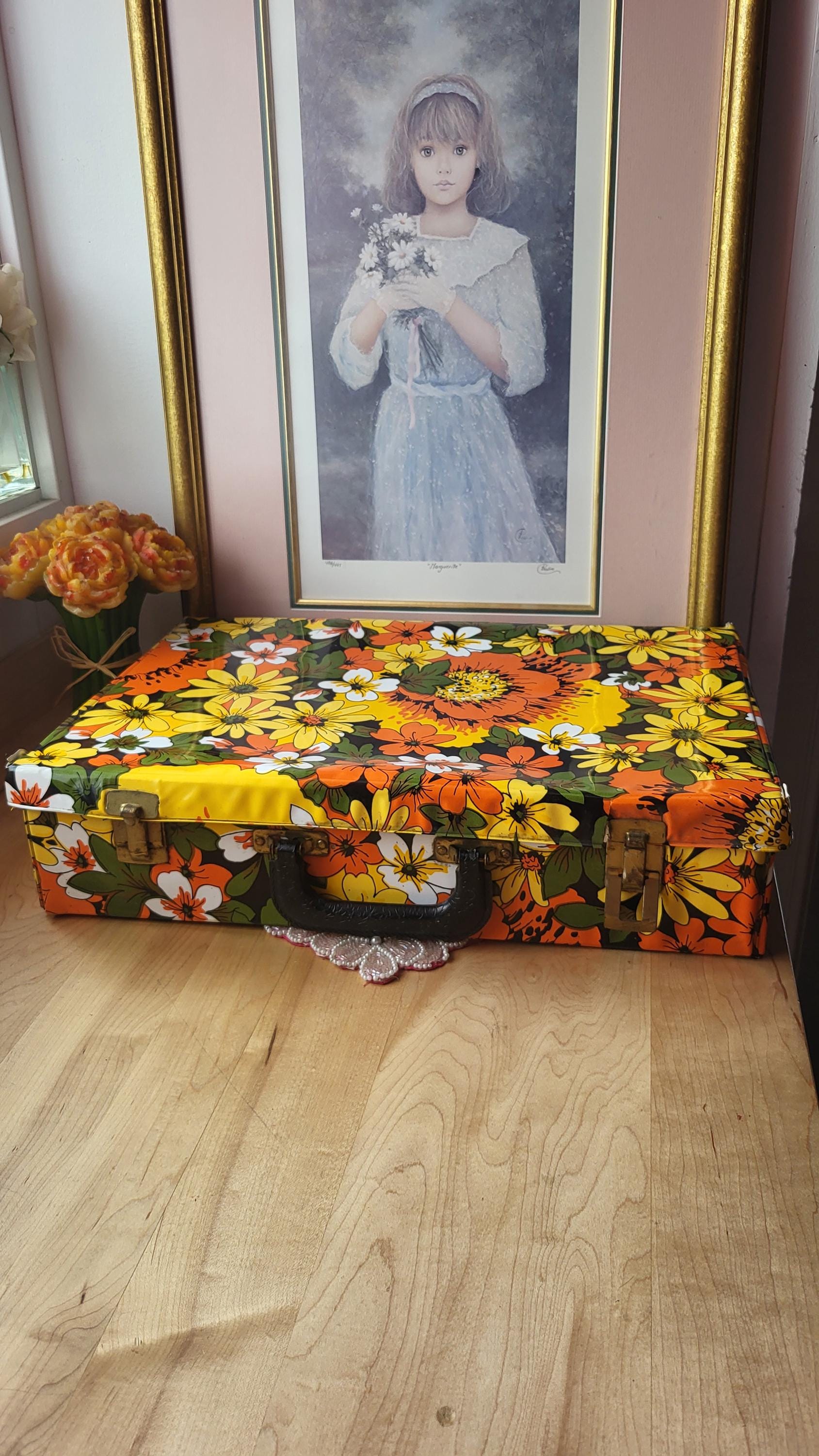 Vintage 70s Vinyl Flower Power Yellow Brown Orange Suitcase - Etsy