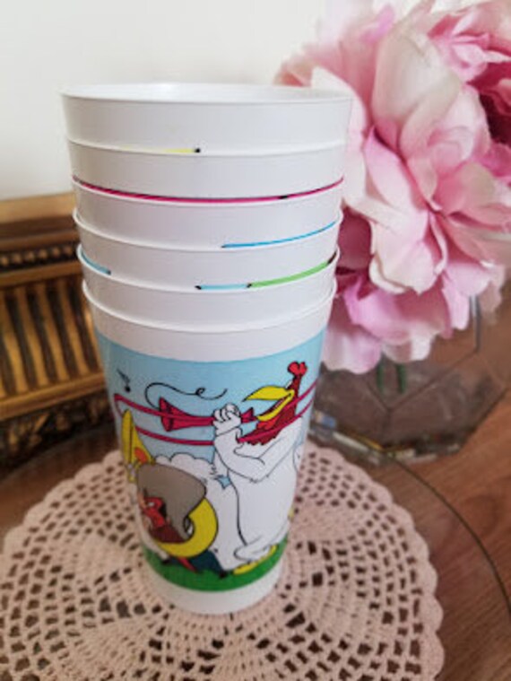 Vintage 1990 Set of 6 Looney Tunes 90s Plastic Drinking Cup Glass