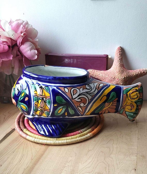 Vintage Talavera Fish Planter Folk Art Mexican Pottery - Etsy