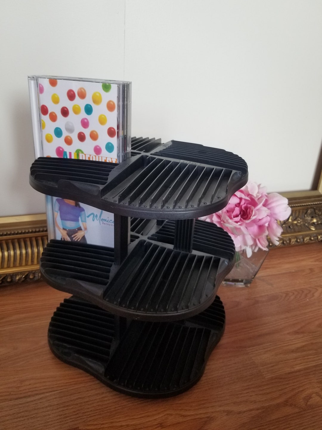 Vintage ALPHA Black Plastic CD Spinner, Stackable Tour 3 Tier Made in ...