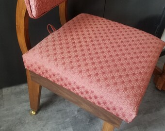 Vintage MCM Unique Chair Wood and Pink Cushion Openable Round and Square With Wheels