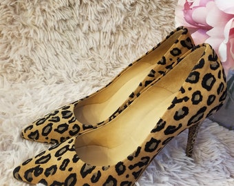 Vintage Marc Cain Leather Leopard Cheetah Animal Print Heels Classic Heels Size 38 Made in Italy