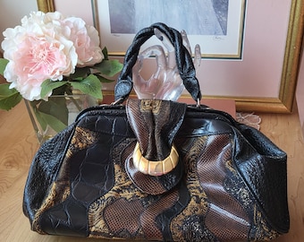 Vintage 1980s Faux Leather & Reptile Patchwork Purse