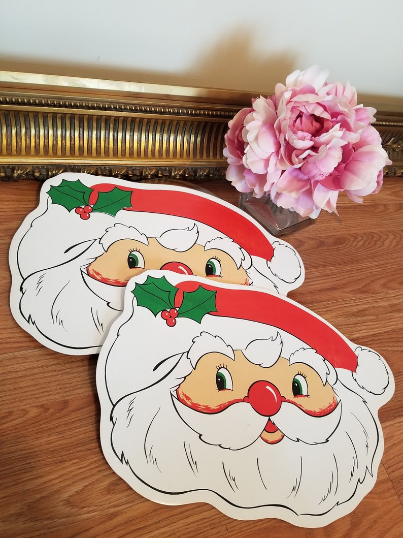 Vintage Christmas Placemats Vinyl Santa Claus Set of 2 Retro Etsy UK