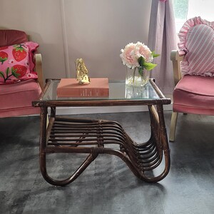 Vintage 70s Bamboo Glass Top Table / Rectangle Coffee Table