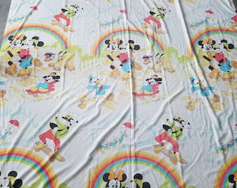 Super Fun Vintage 1980er Jahre pazifischer Disney Regenbogen Micky Maus Daisy Duck Pluto Baumwolle / Poly Zwillingslaken 
