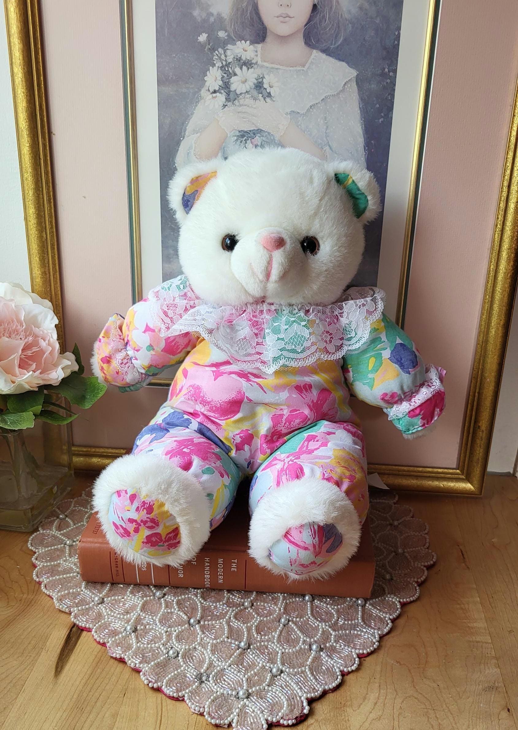 Vintage Best Made Toys Teddy Bear Floral Girly Pyjamas White Pink