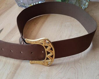 Vintage Canada Century Brown Fabric Belt Gold Belt Buckle  display picture 1