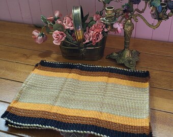 Vintage Rectangular Beige + Brown Black Striped Fringe Style Place Mats - Set of Six