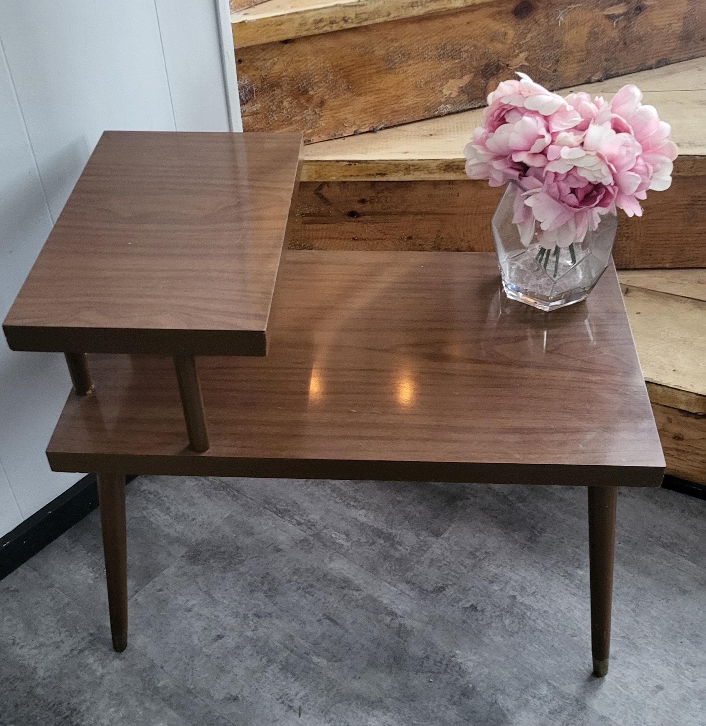 Vintage MCM Faux Wood Table 2 Tier Spindle Style Side End Bedside