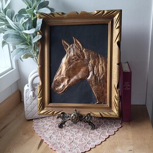 Vintage Copper Hand Hammered Horse Head Framed Picture Embossed
