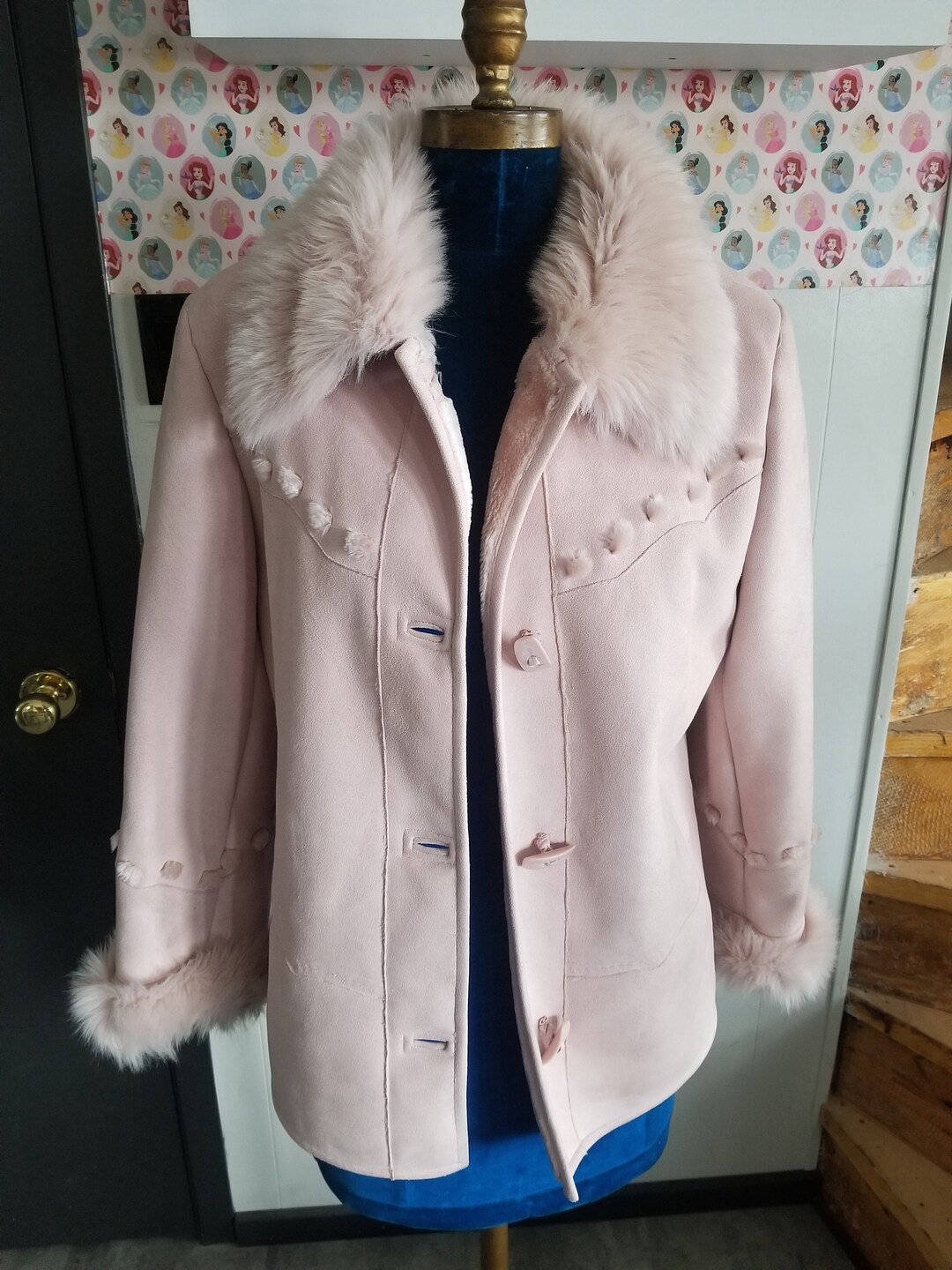 Vintage Soft Pink Coat Jacket Pink Faux Suede Pink Faux Fur Etsy
